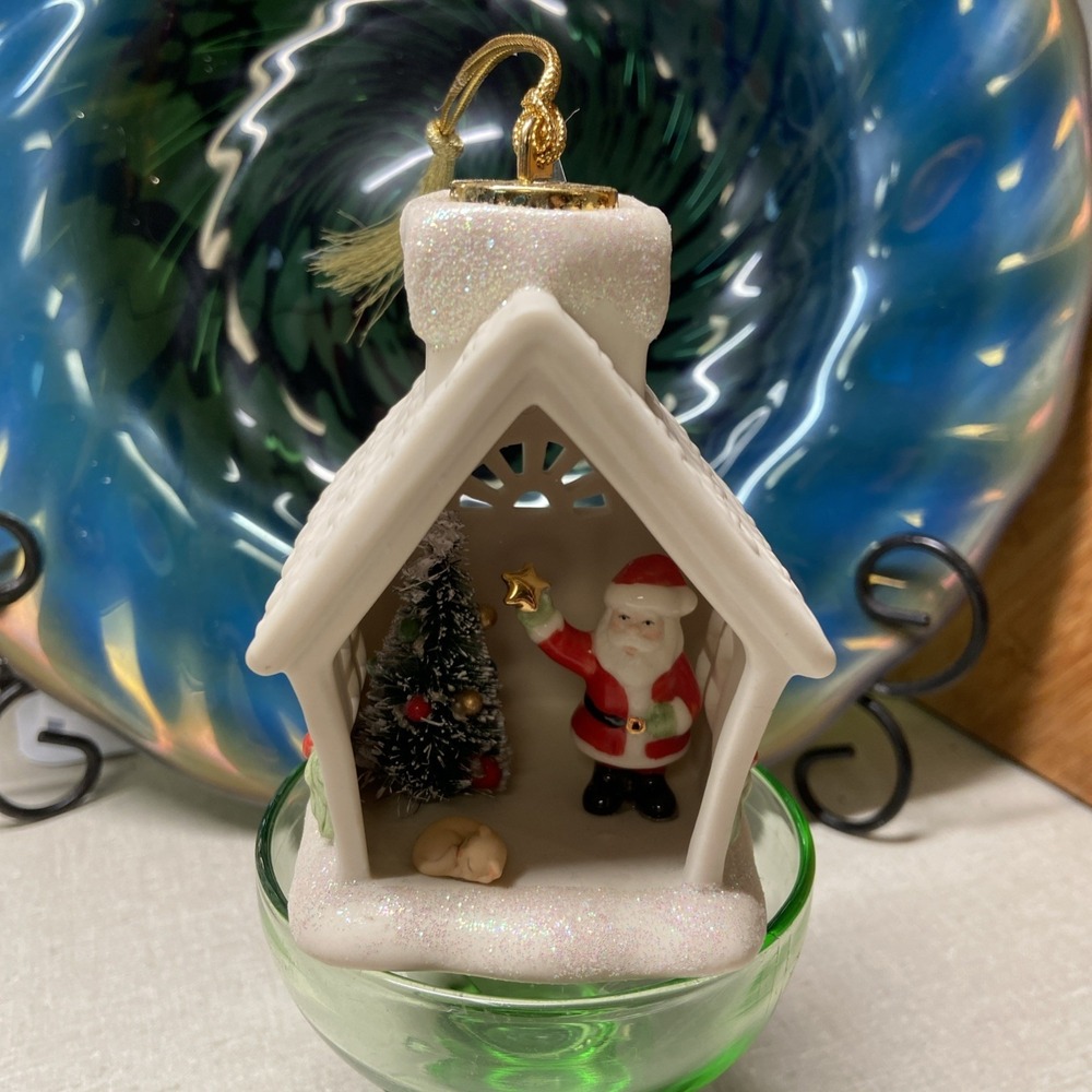 Lenox Christmas Ornament - Lit House w/Santa Scene Inside - New w/o Box